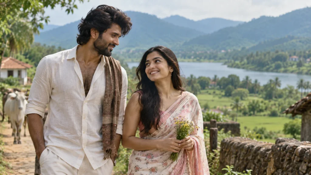 Vijay Deverakonda and Rashmika Mandanna romantic pose in Ranabaali movie song